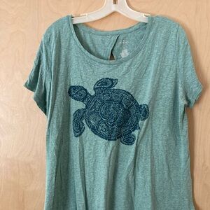 St. John's Bay Active Sage Green Sea Turtle Short Sleeve Keyhole Women’s Size XL